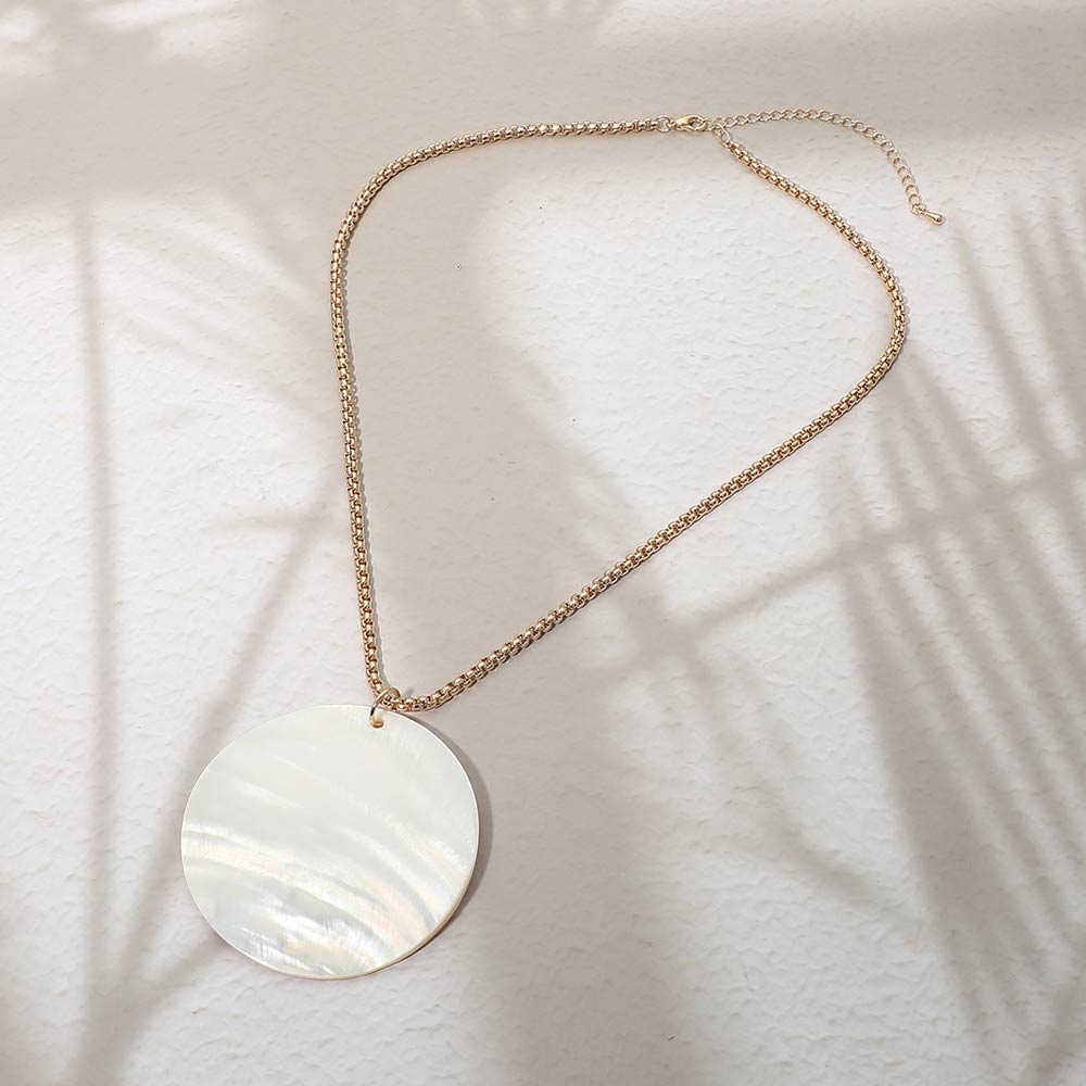 Madeline Love Gold, Mother of Pearl Mother of Pearl Round Shell Pendant Cord Necklace