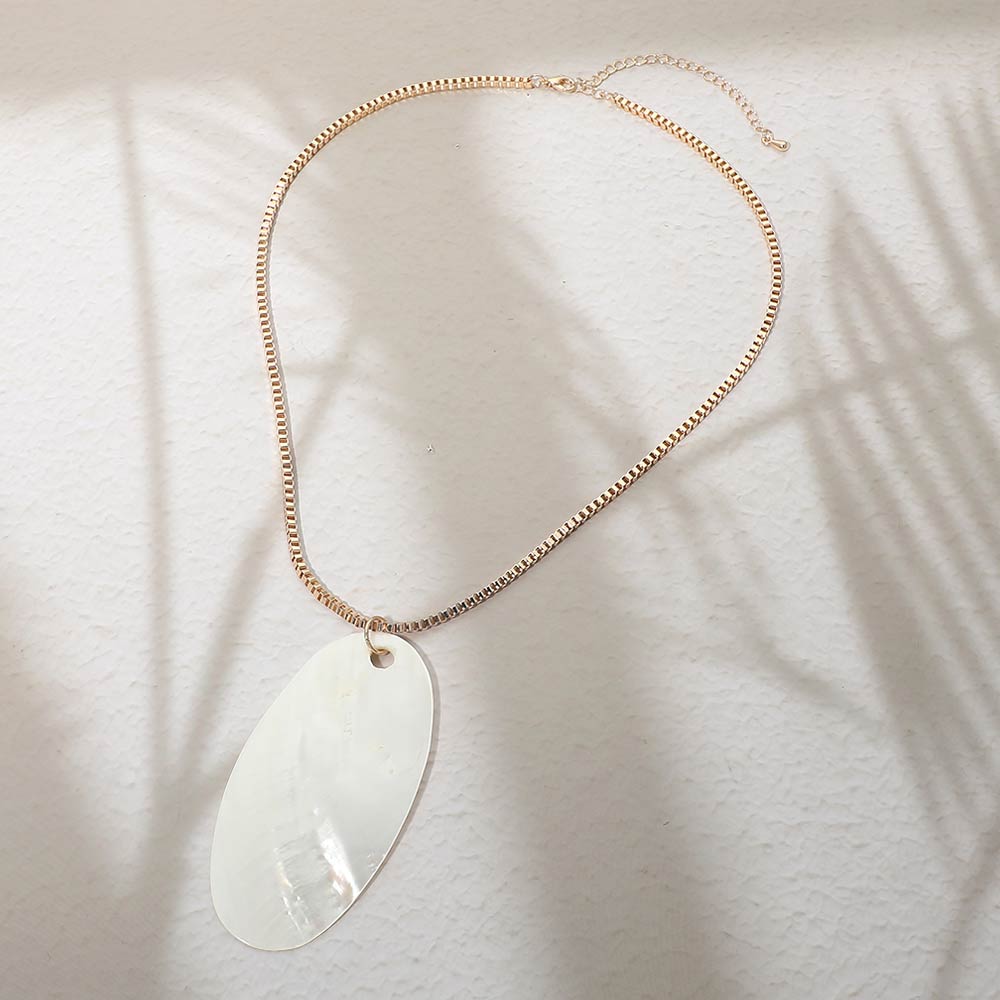 Madeline Love Gold, Mother of Pearl Mother of Pearl Oval Shell Pendant Cord Necklace - Necklaces