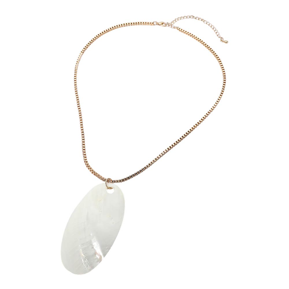 Madeline Love Gold, Mother of Pearl Mother of Pearl Oval Shell Pendant Cord Necklace - Necklaces - desc