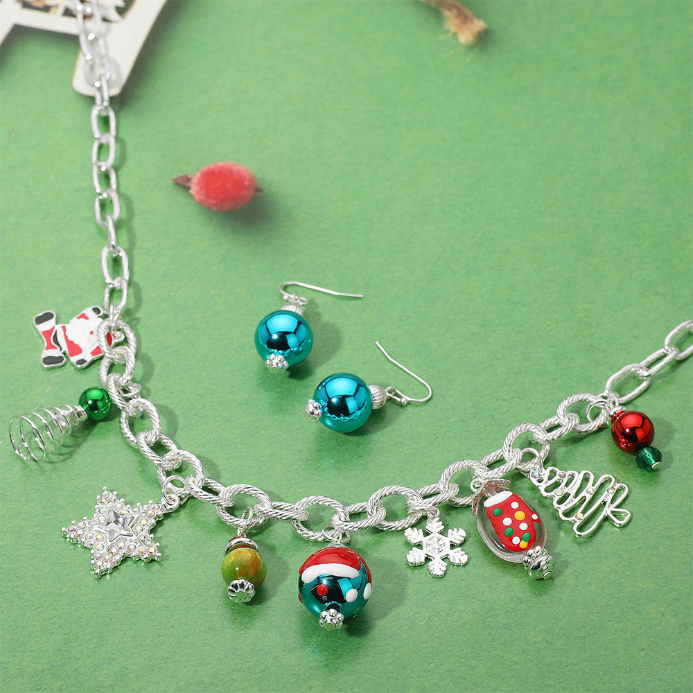 Multi Silver Holiday Charm Station Necklace