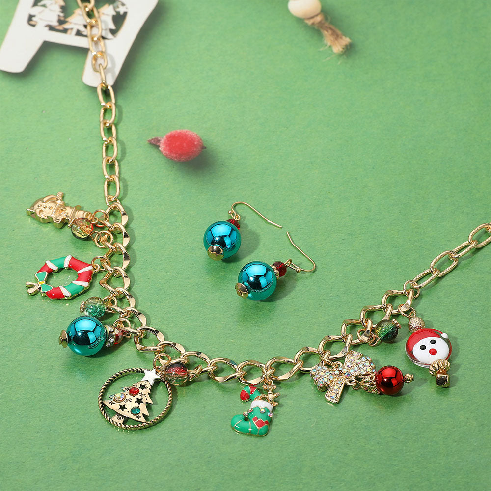 Gold Multi Christmas Charm Station Necklace