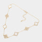 Madeline Love Gold, Mother of Pearl, White Stone Paved Mother Of Pearl Quatrefoil Station Necklace - Necklaces - desc