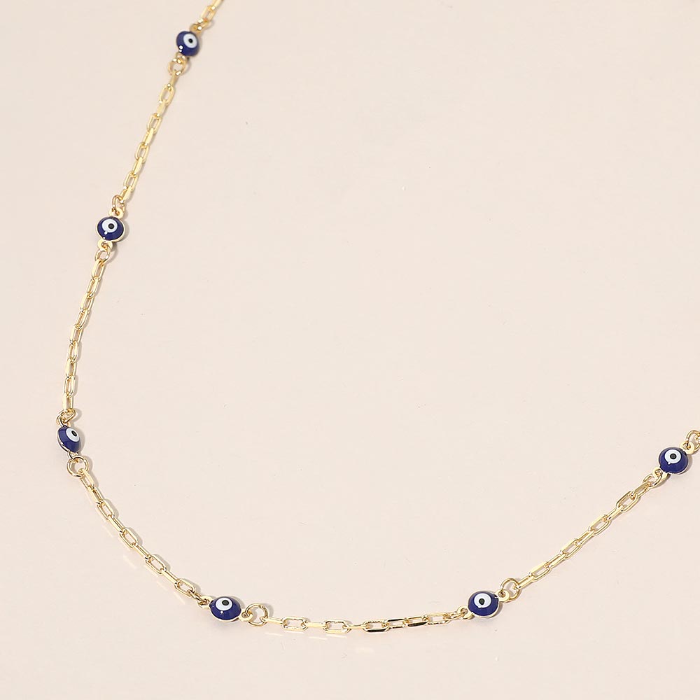 Madeline Love Blue, Gold Evil Eye Bead Station Chain Necklace - Necklaces