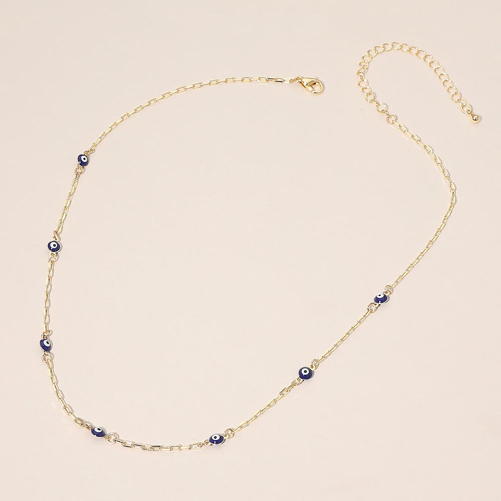 Madeline Love Blue, Gold Evil Eye Bead Station Chain Necklace - Necklaces - desc