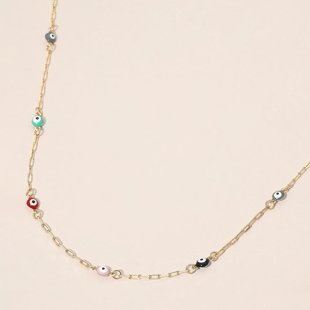 Madeline Love Gold, Multi Evil Eye Bead Station Chain Necklace - Necklaces