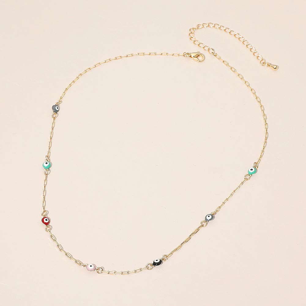 Madeline Love Gold, Multi Evil Eye Bead Station Chain Necklace - Necklaces - desc