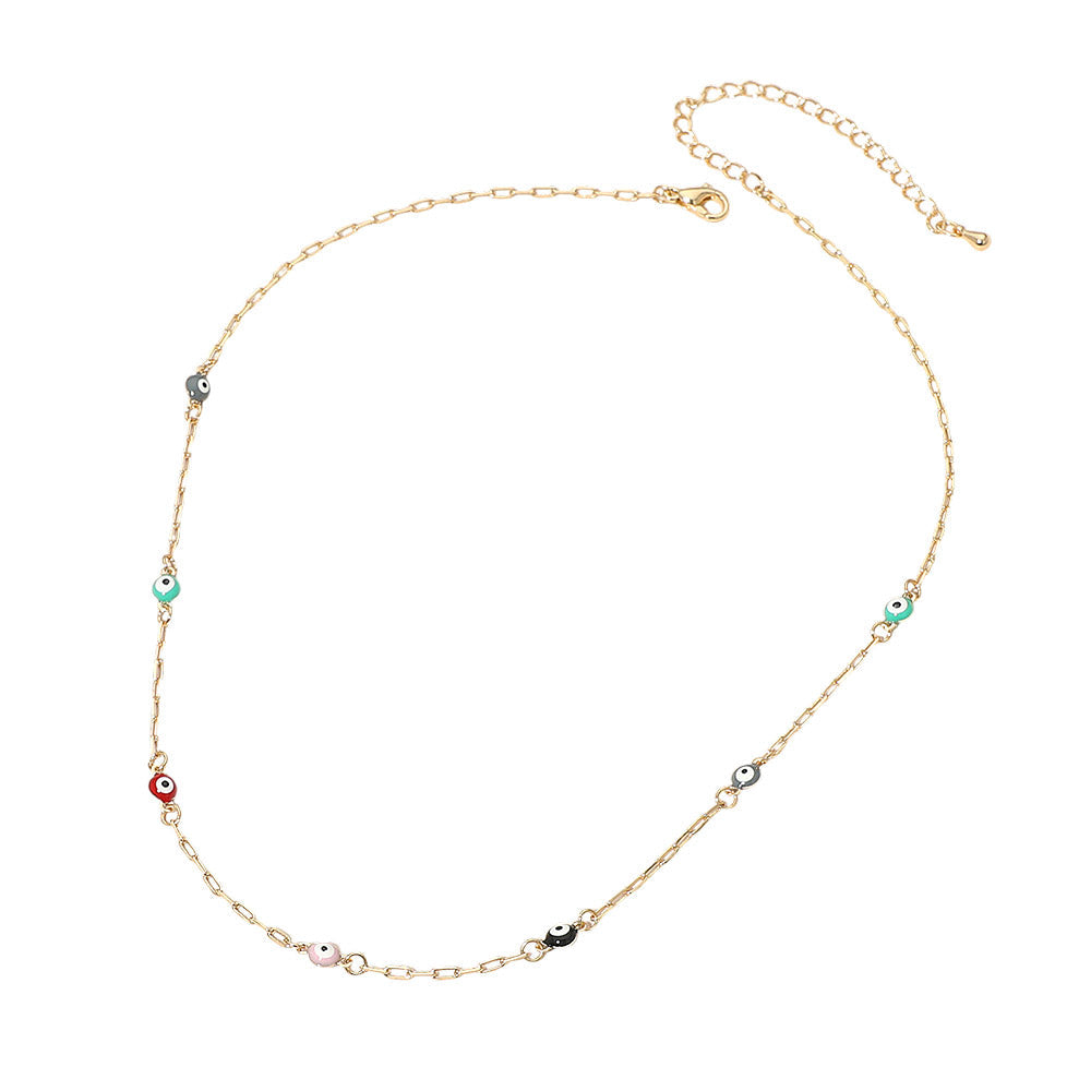 Madeline Love Gold, Multi Evil Eye Bead Station Chain Necklace - Necklaces - extra