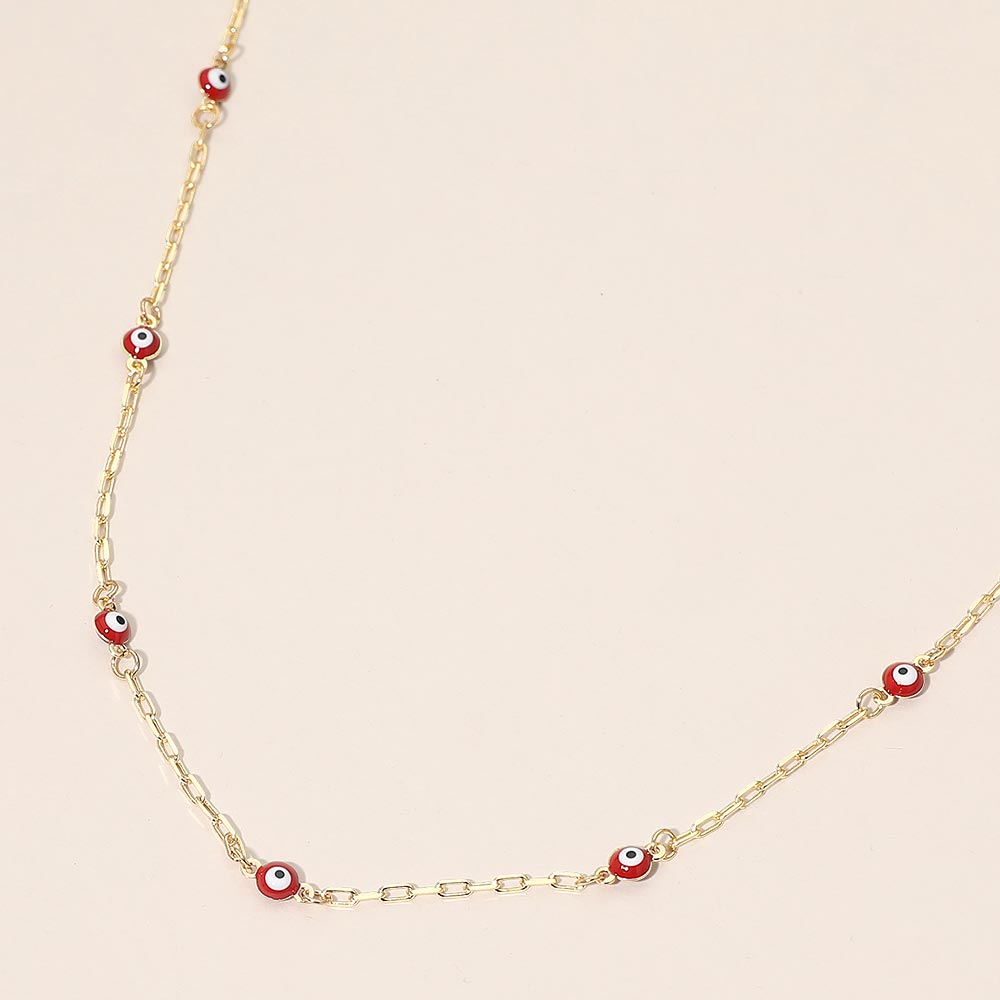 Madeline Love Gold, Red Evil Eye Bead Station Chain Necklace - Necklaces