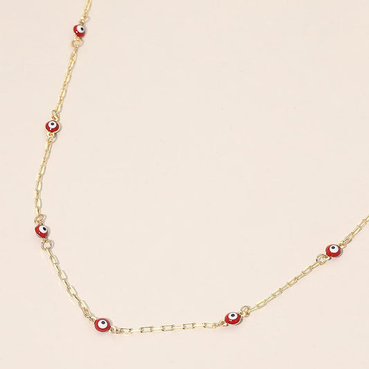 Madeline Love Gold, Red Evil Eye Bead Station Chain Necklace - Necklaces
