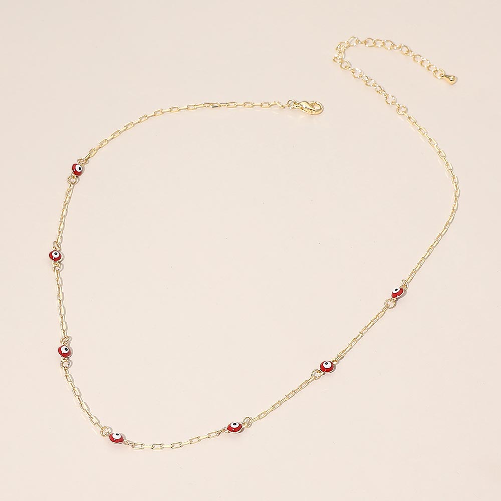 Madeline Love Gold, Red Evil Eye Bead Station Chain Necklace - Necklaces - desc