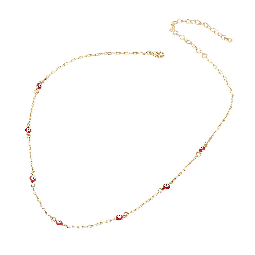 Madeline Love Gold, Red Evil Eye Bead Station Chain Necklace - Necklaces - extra
