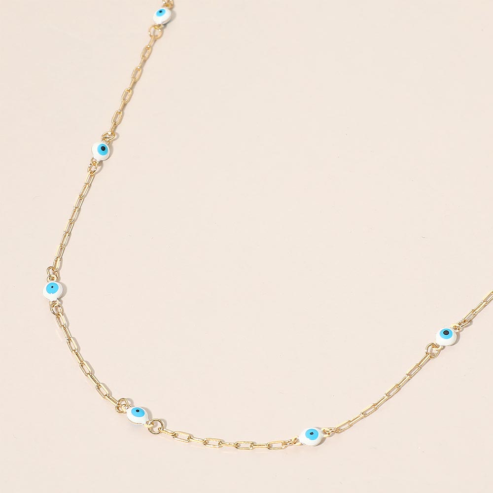 Madeline Love Gold, White Evil Eye Bead Station Chain Necklace - Necklaces