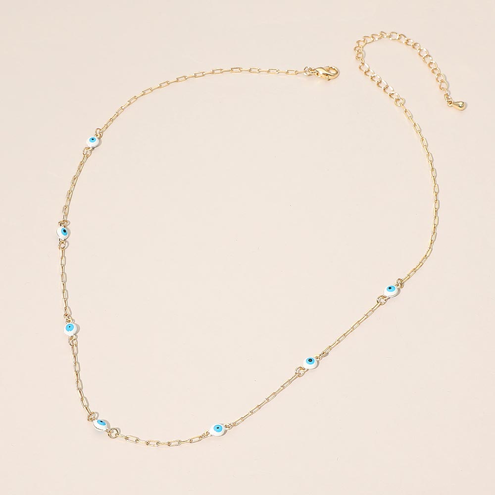 Madeline Love Gold, White Evil Eye Bead Station Chain Necklace - Necklaces - desc