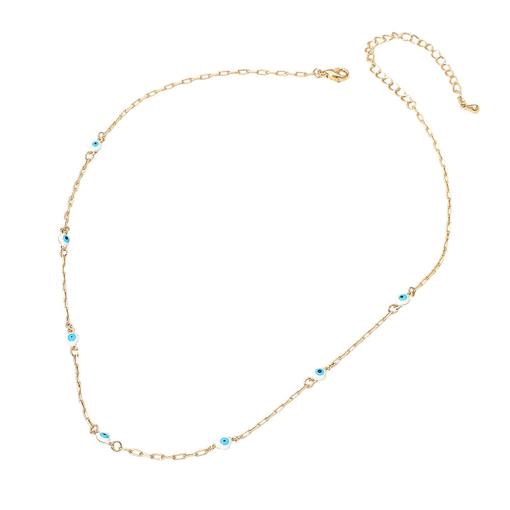 Madeline Love Gold, White Evil Eye Bead Station Chain Necklace - Necklaces - extra