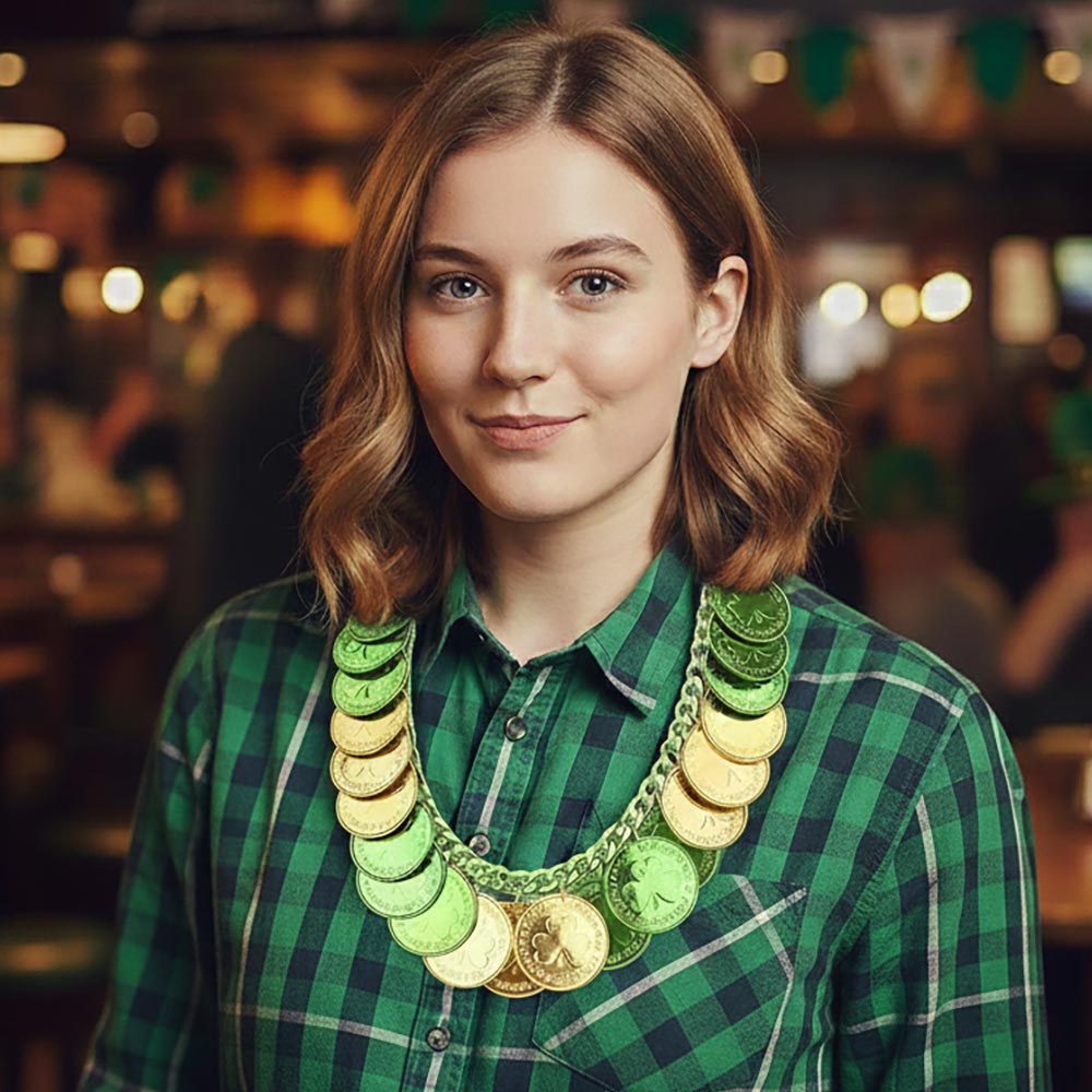 Madeline Love Green St Patricks Shamrock Luck Coin Embellished Statement Necklace - Necklaces