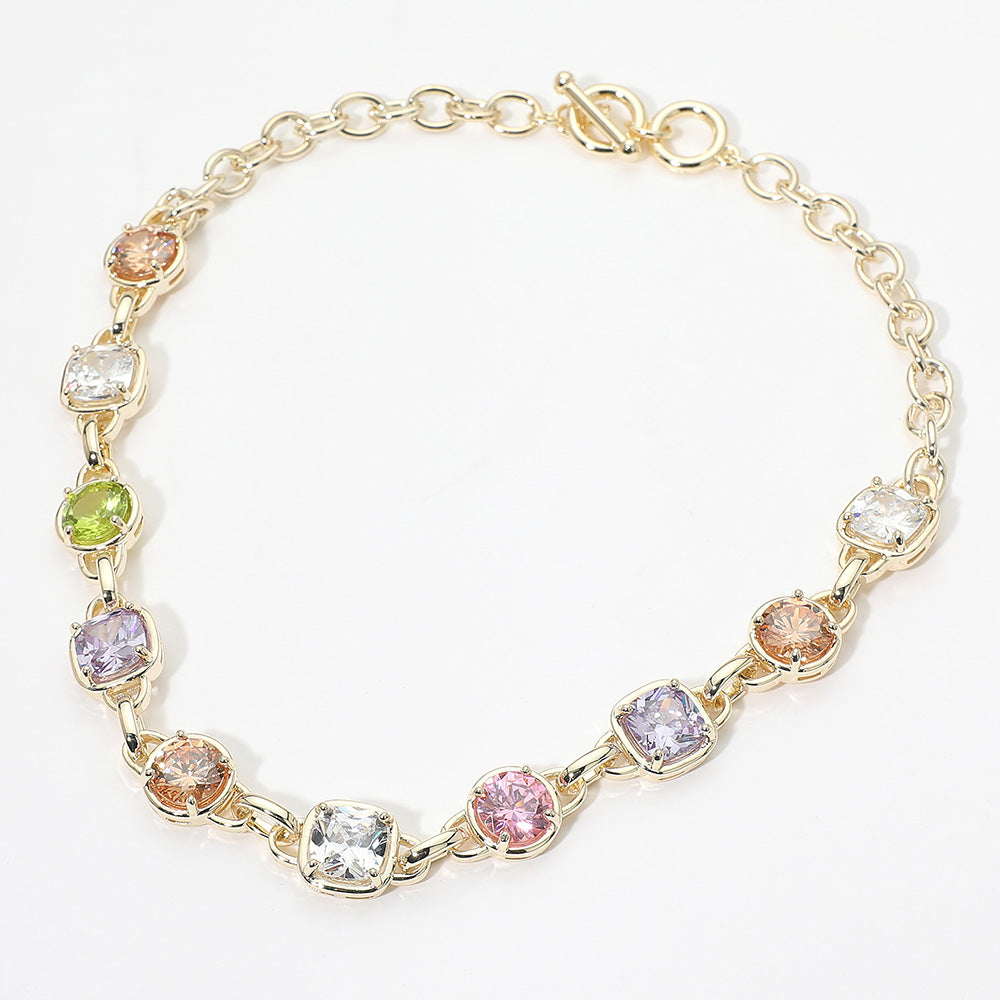 Madeline Love Gold, Light, Multi 14K Gold Plated Multi CZ Stone Link Toggle Necklace