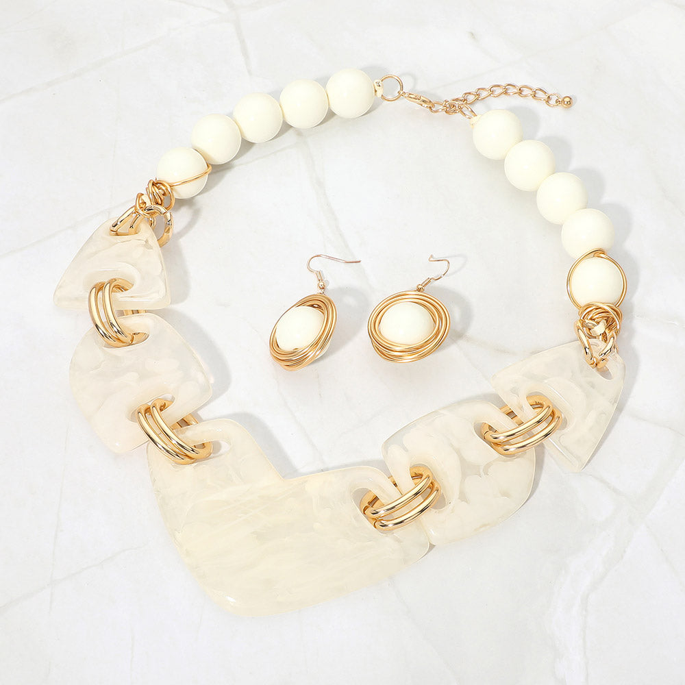Madeline Love Ivory Bold Abstract Resin Link Statement Necklace