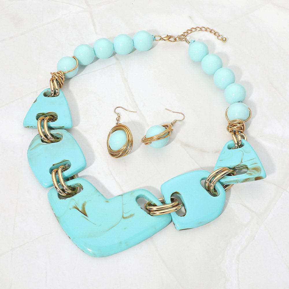 Madeline Love Turquoise Bold Abstract Resin Link Statement Necklace