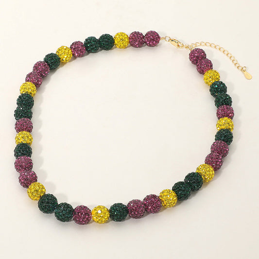 Madeline Love Multi, Purple Mardi Gras Shamballa Ball Beaded Necklace - Necklaces