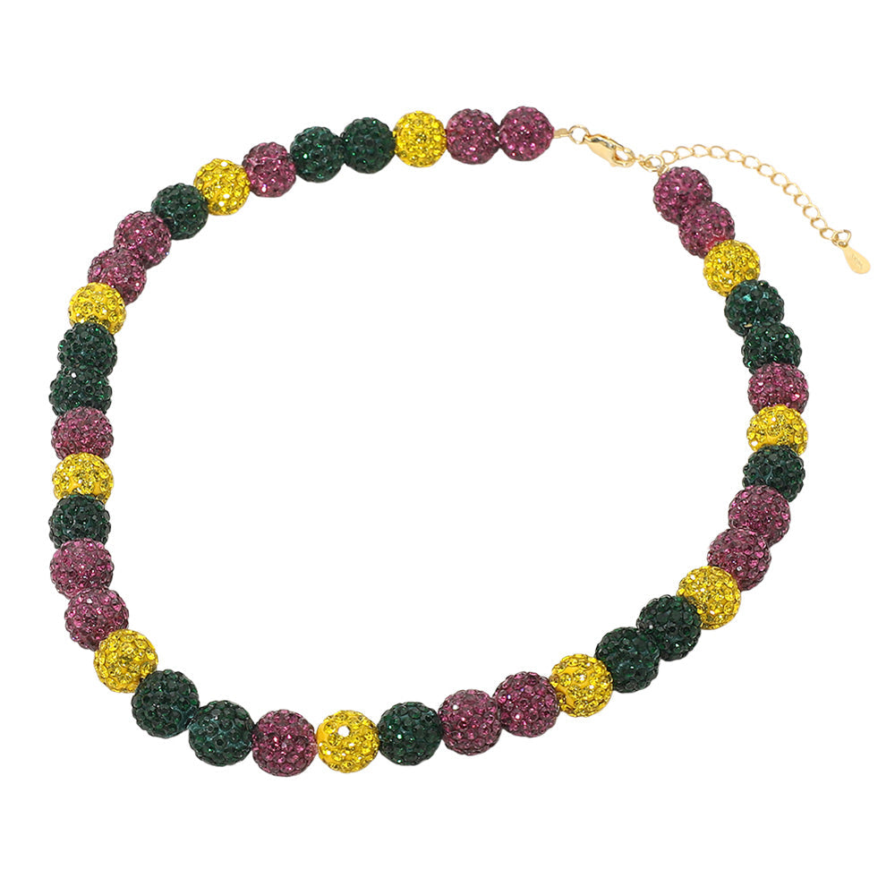 Madeline Love Multi, Purple Mardi Gras Shamballa Ball Beaded Necklace - Necklaces - desc