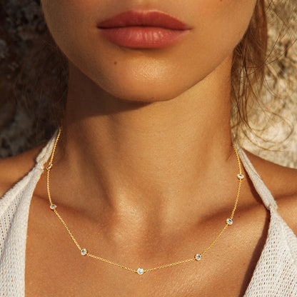 Madeline Love Gold Gold Dipped Brass Metal Round CZ Station Necklace