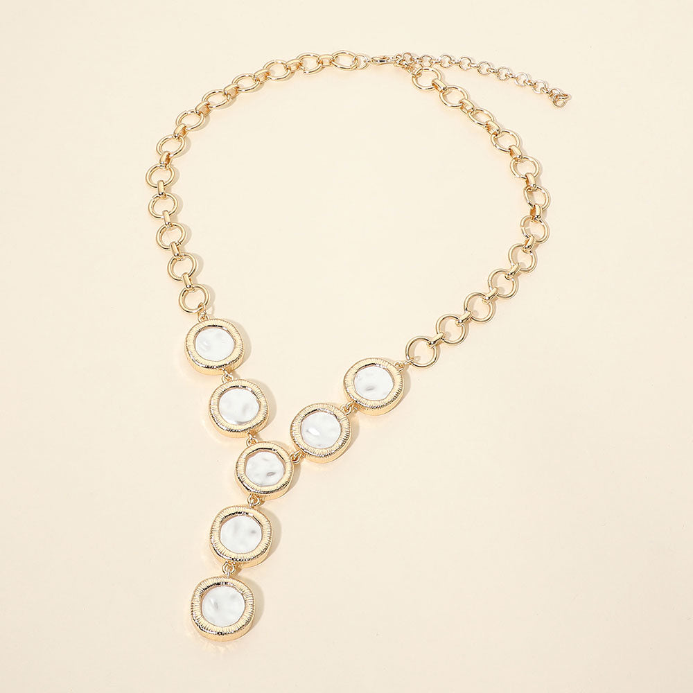 Madeline Love Cream, Gold Round Pearl Disc Link Y-Shaped Necklace