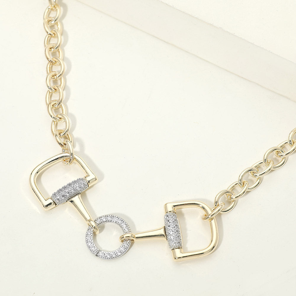 Madeline Love Gold 14K Gold Plated CZ Pave Horsebit Link Chain Necklace