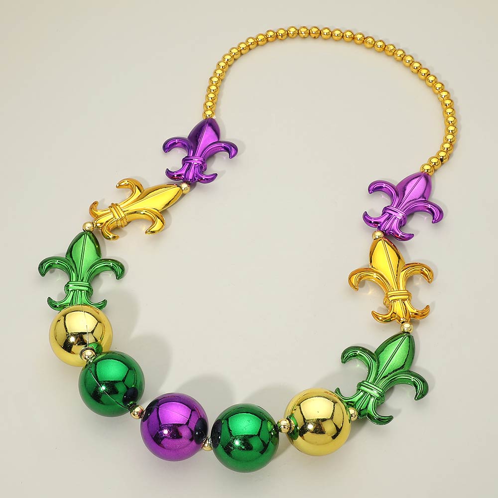 Madeline Love Multi, Purple Bold Mardi Gras Fleur de Lis Bead Statement Necklace - Necklaces - desc