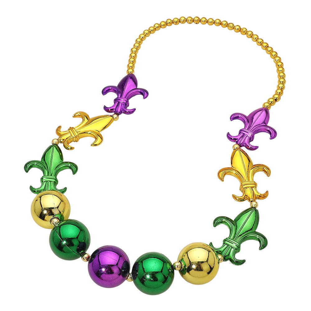 Madeline Love Multi, Purple Bold Mardi Gras Fleur de Lis Bead Statement Necklace - Necklaces - extra