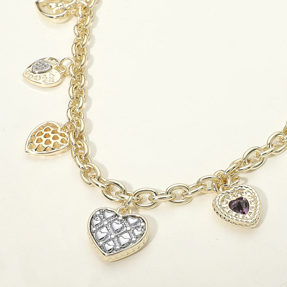 Madeline Love Gold 14K Gold Plated CZ Heart Charm Station Necklace