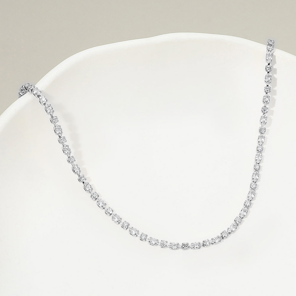 Madeline Love Clear, Silver White Gold Dipped Delicate Round Marquise Tennis Chain Necklace