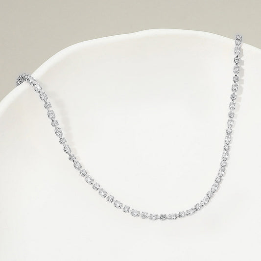 Madeline Love Clear, Silver White Gold Dipped Delicate Round Marquise Tennis Chain Necklace