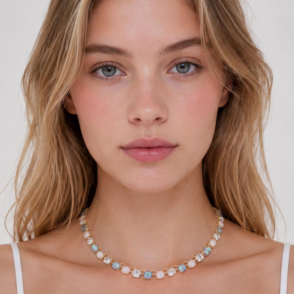 Madeline Love Abalone Faceted Round Gem Link Evening Necklace