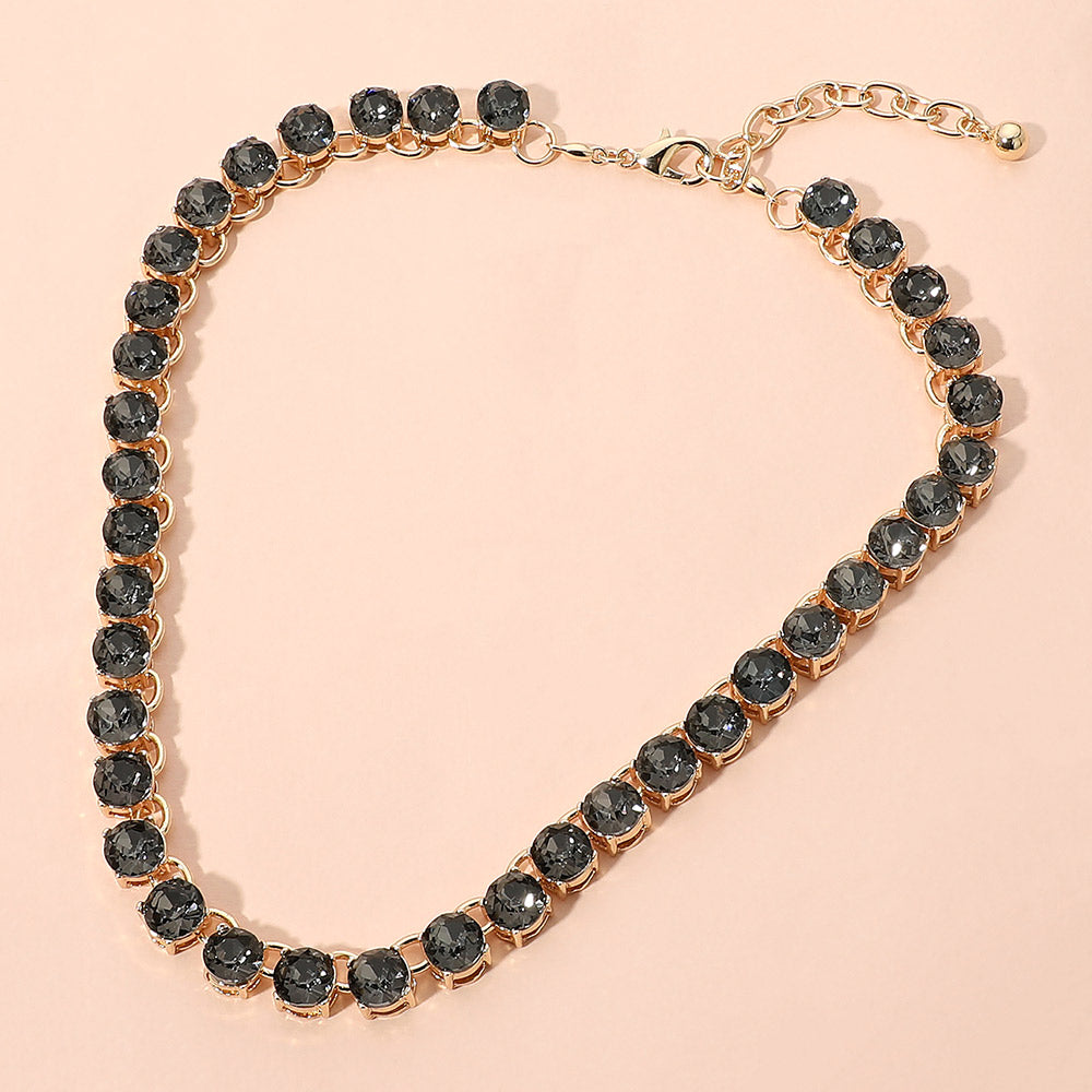 Madeline Love Black Diamond, Gold Faceted Round Gem Link Evening Necklace