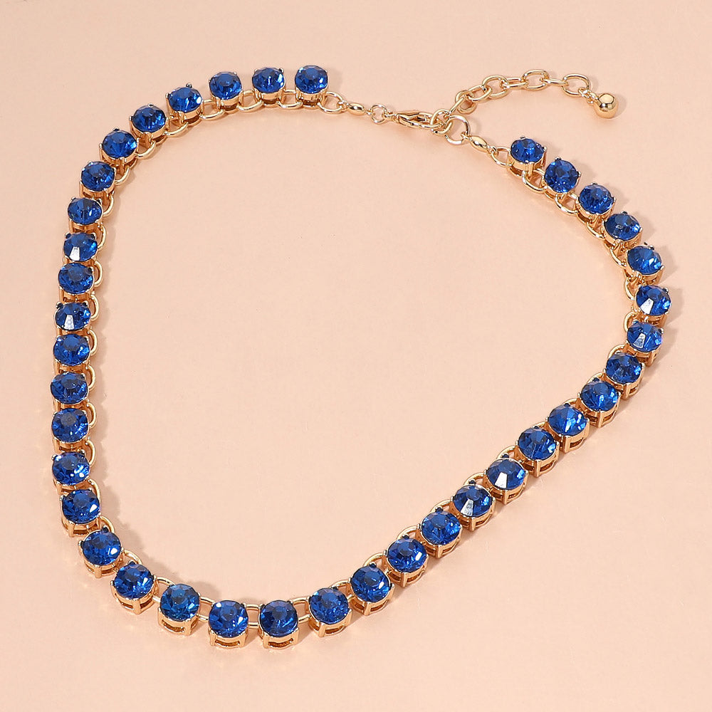Madeline Love Blue, Gold Faceted Round Gem Link Evening Necklace