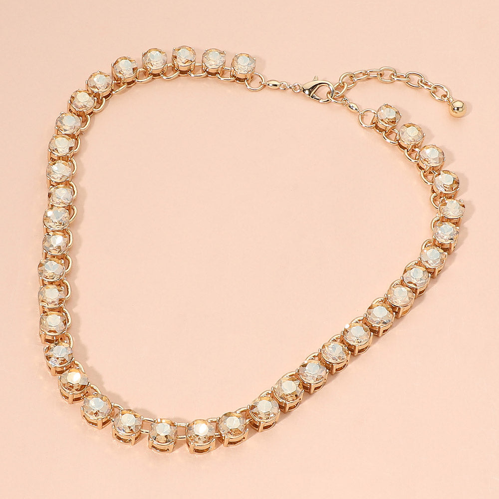 Madeline Love Champagne, Gold Faceted Round Gem Link Evening Necklace