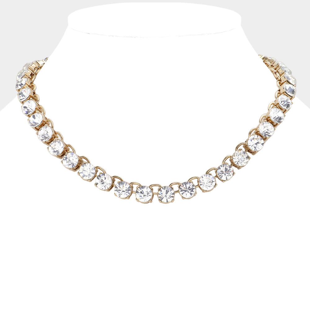 Madeline Love Clear, Gold Classic Round Stone Link Necklace