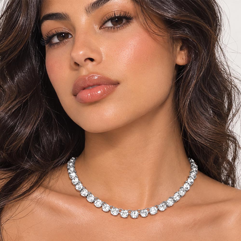 Madeline Love Silver Faceted Round Gem Link Evening Necklace