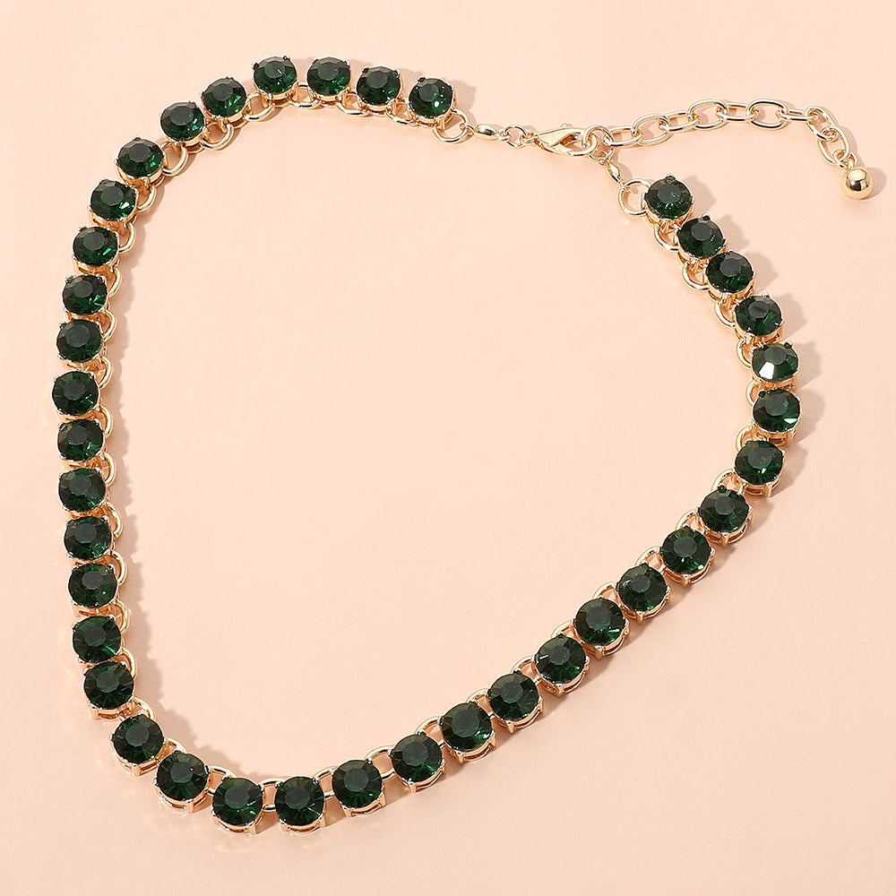 Madeline Love Gold, Green Faceted Round Gem Link Evening Necklace