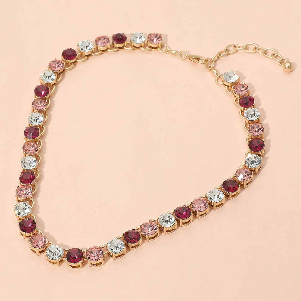 Madeline Love Gold, Multi, Purple Faceted Round Gem Link Evening Necklace