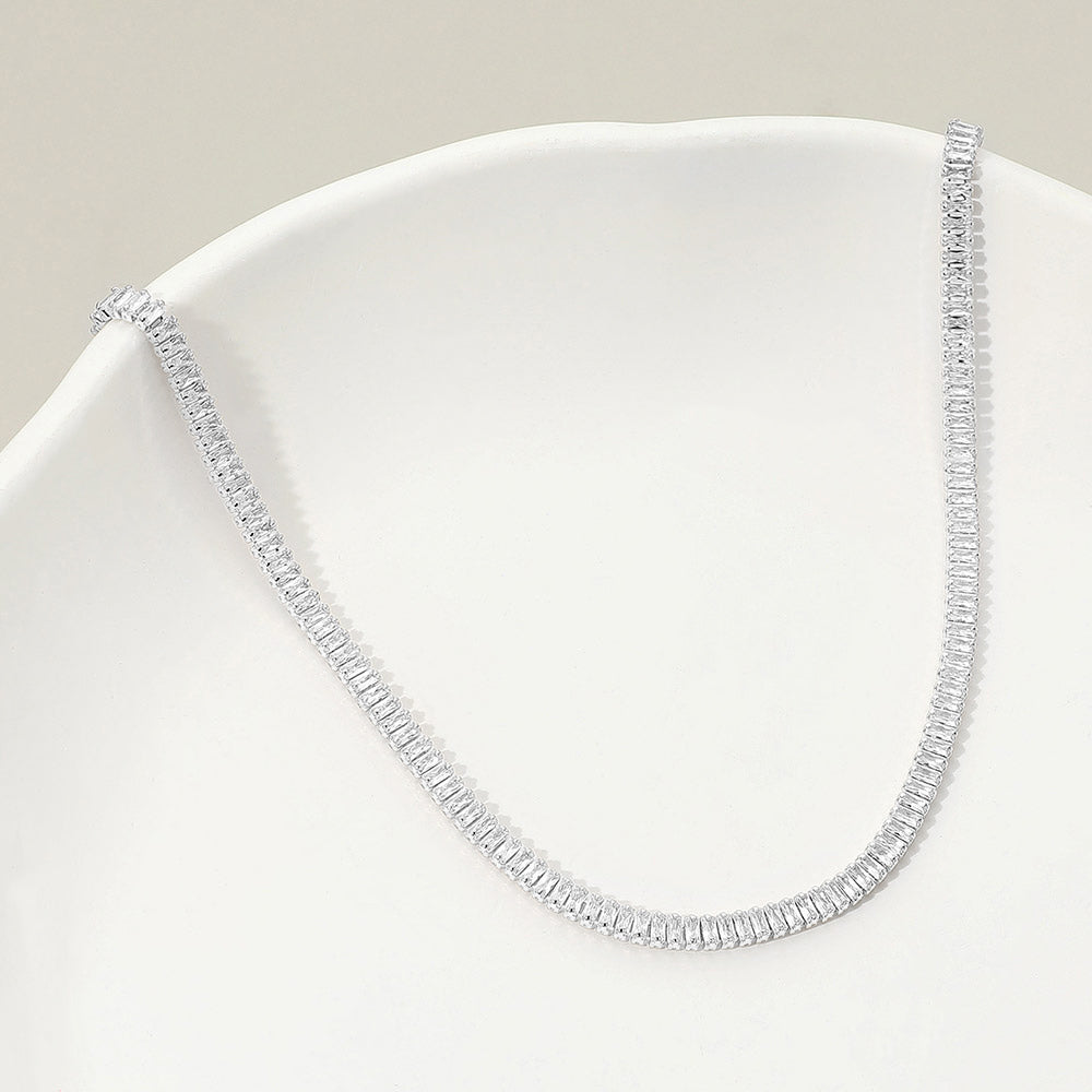 Madeline Love Clear, Silver 18K Gold Dipped Baguette Tennis Chain Necklace - Necklaces