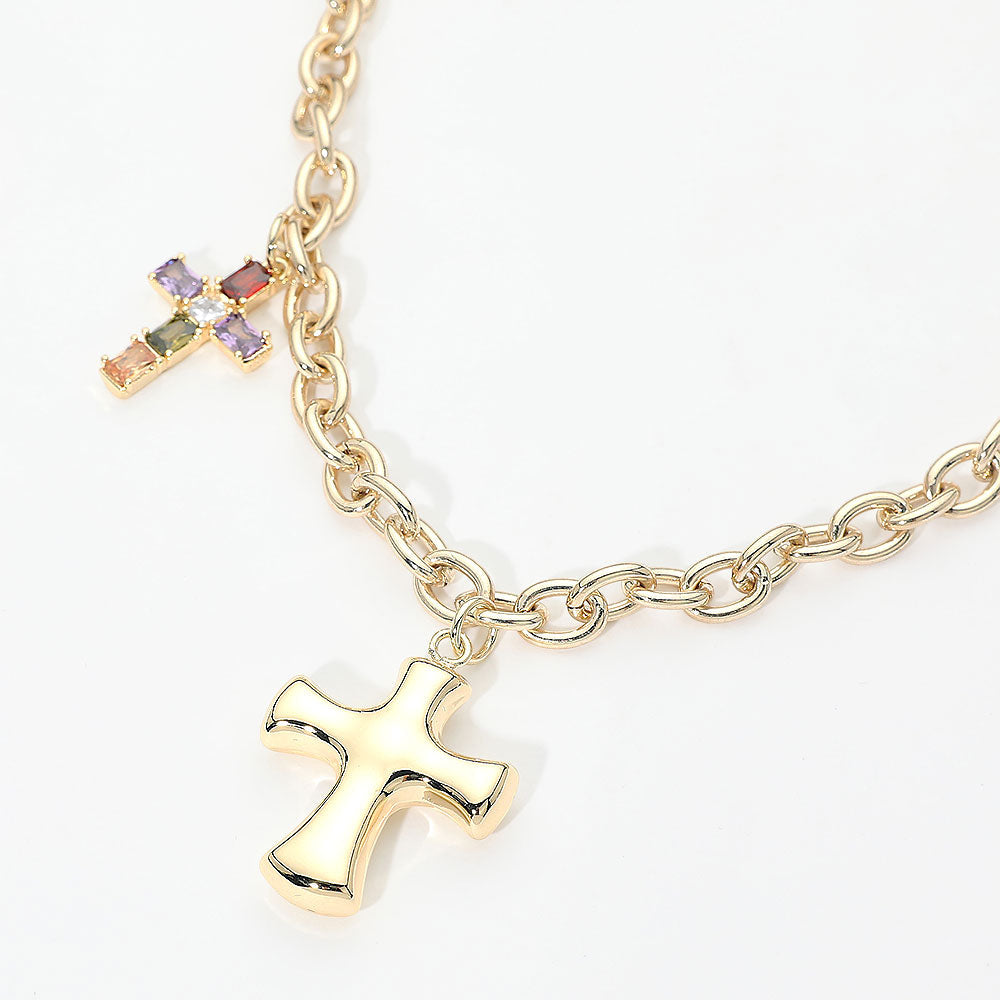 Madeline Love Gold 14K Gold Plated CZ Cross Charm Chunky Chain Necklace