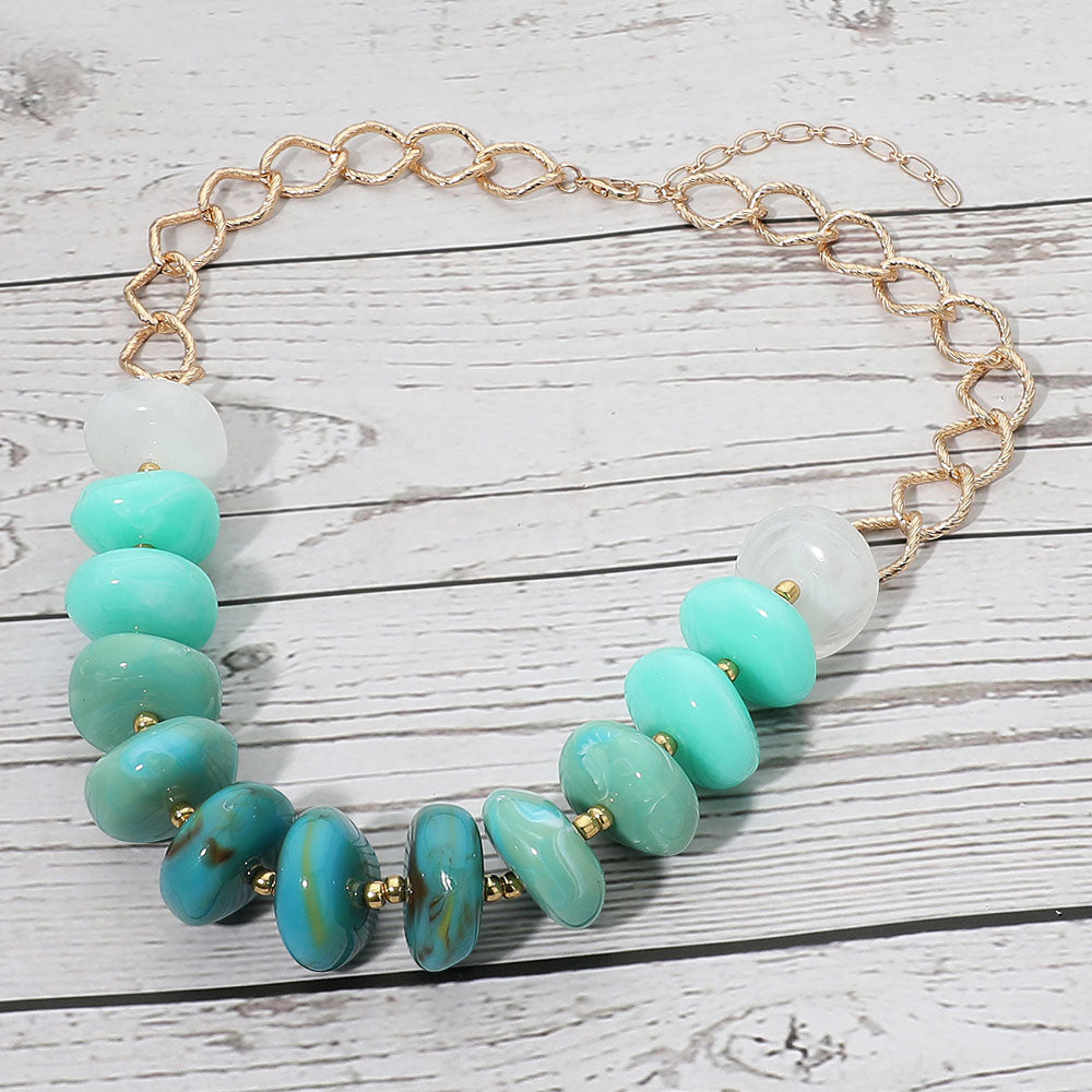 Madeline Love Blue, Multi Chunky Disc Beaded Texture Link Chain Statement Necklace