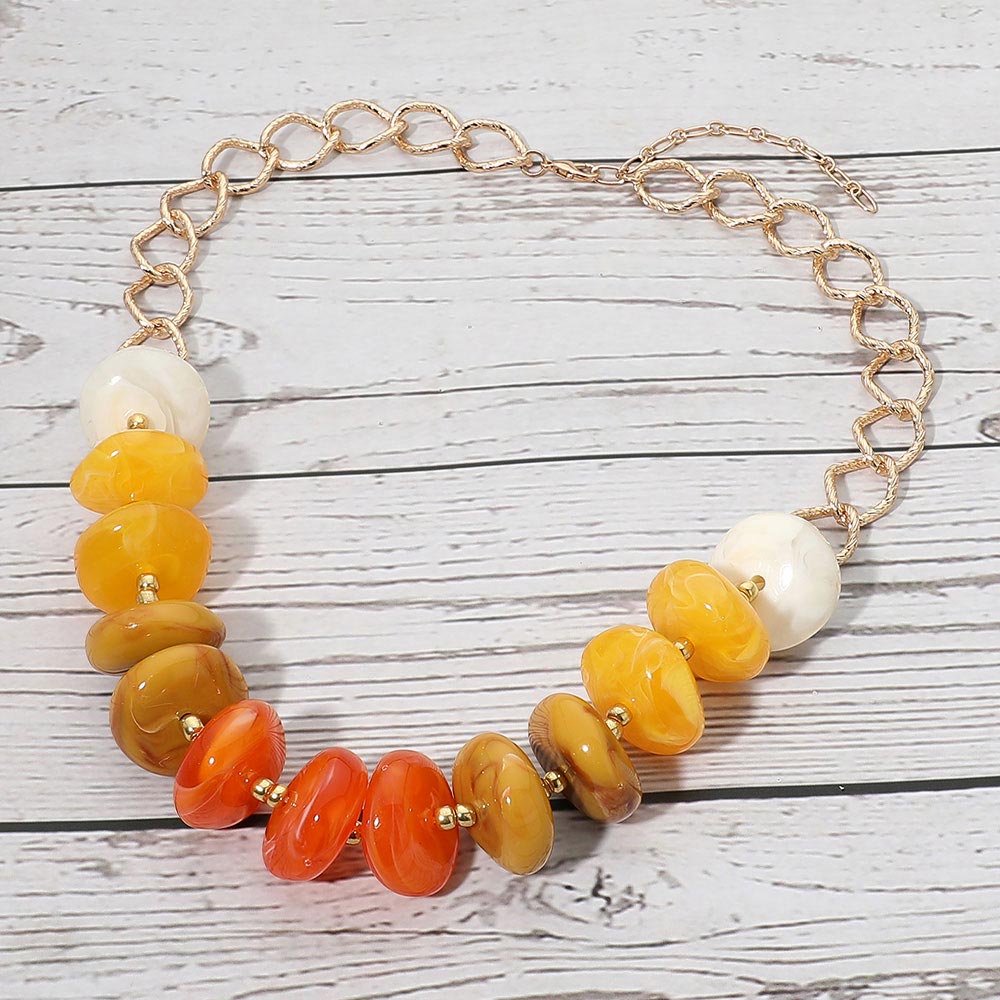 Madeline Love Multi, Yellow Chunky Disc Beaded Texture Link Chain Statement Necklace