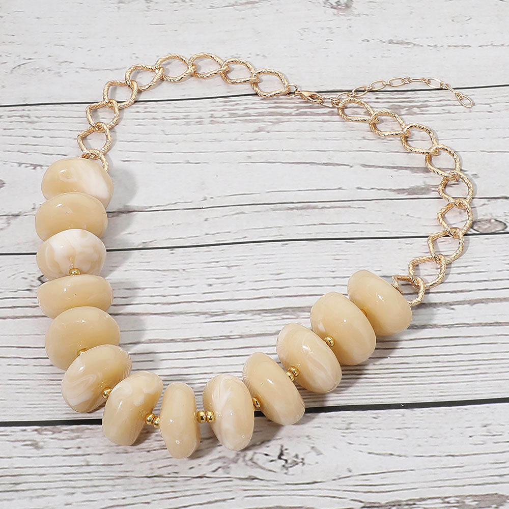 Madeline Love Camel Chunky Disc Beaded Texture Link Chain Statement Necklace