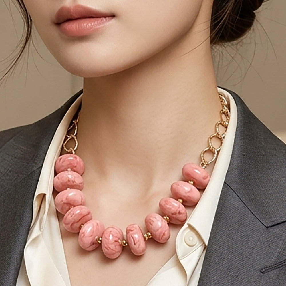 Madeline Love Pink Chunky Disc Beaded Texture Link Chain Statement Necklace