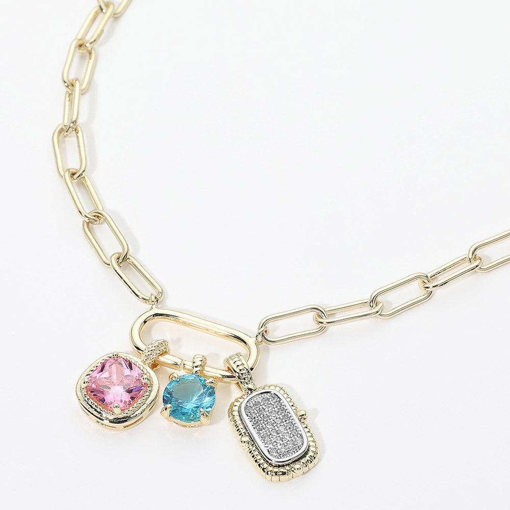 Madeline Love Gold 14K Gold Plated CZ Charm Accent Oval Link Necklace
