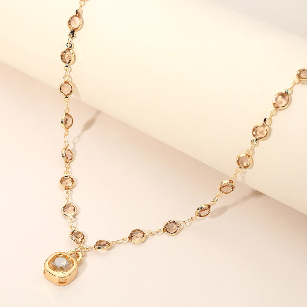 Madeline Love Gold, Lt Col Topaz Square Stone Pendant Accent Round Bezel Link Necklace