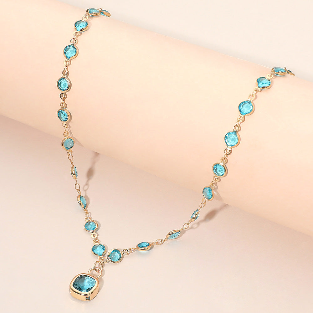 Madeline Love Gold, Turquoise Square Stone Pendant Accent Round Bezel Link Necklace