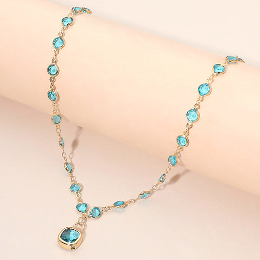 Madeline Love Gold, Turquoise Square Stone Pendant Accent Round Bezel Link Necklace